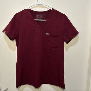 Figs Dark Red Short Sleeve Scrubs Top Size XS